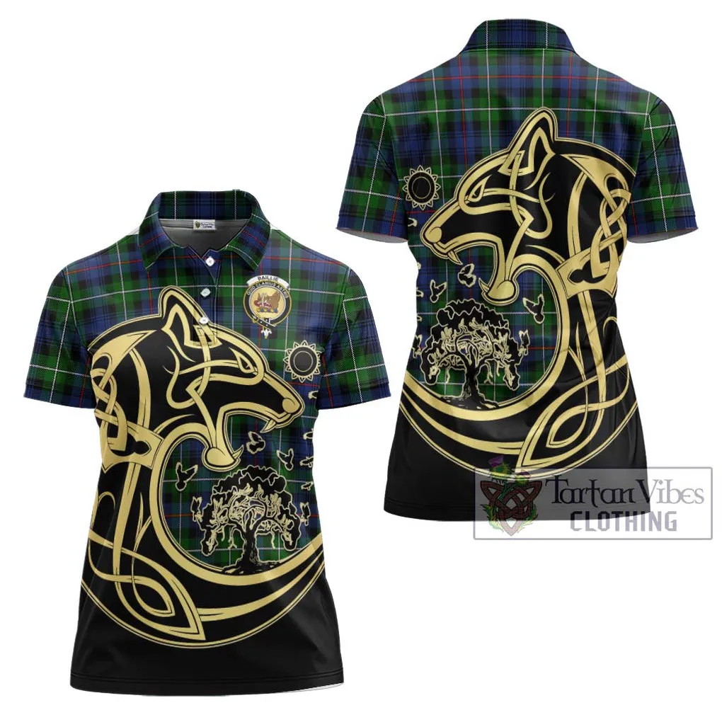 Baillie Tartan Women's Polo Shirt with Family Crest Celtic Wolf Style