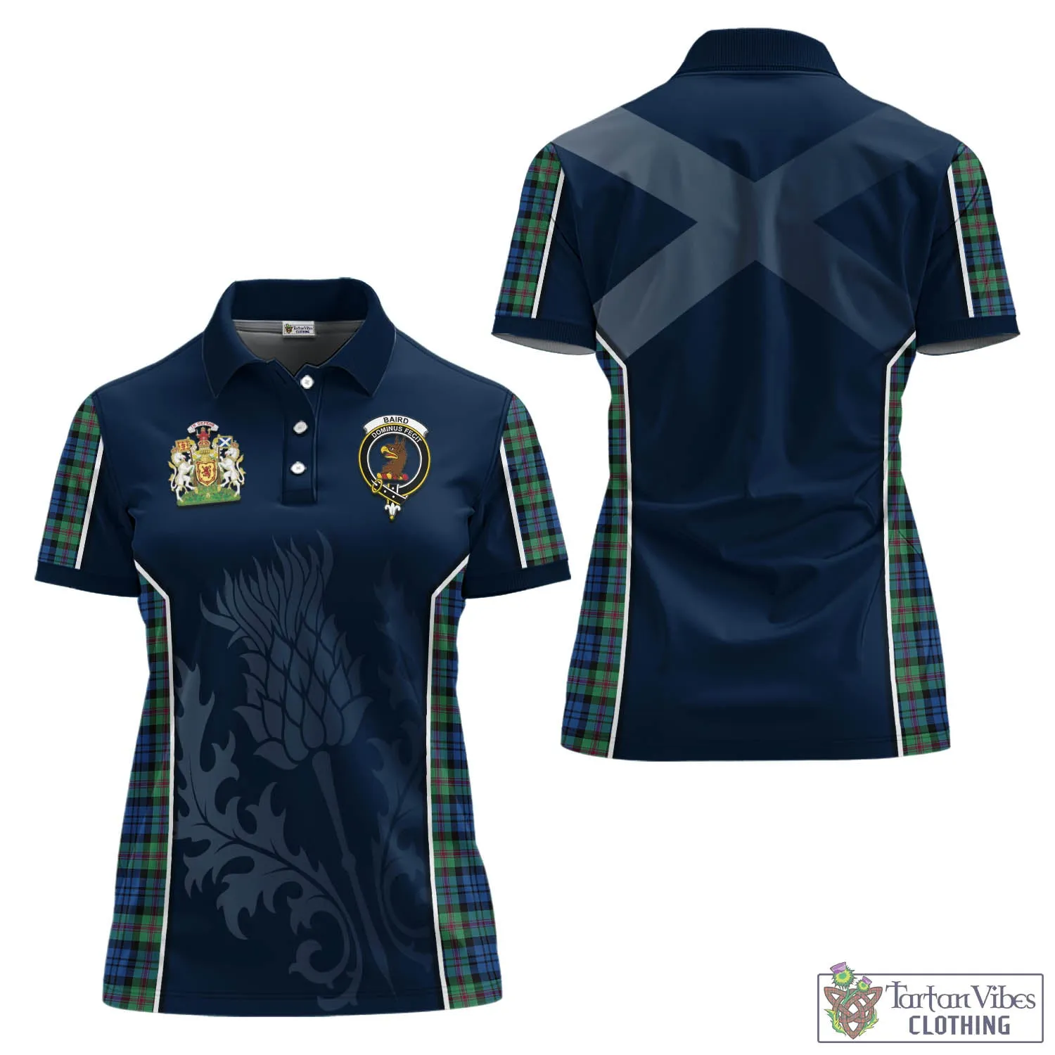 Baird Ancient Tartan Women's Polo Shirt with Family Crest and Scottish Thistle Vibes Sport Style