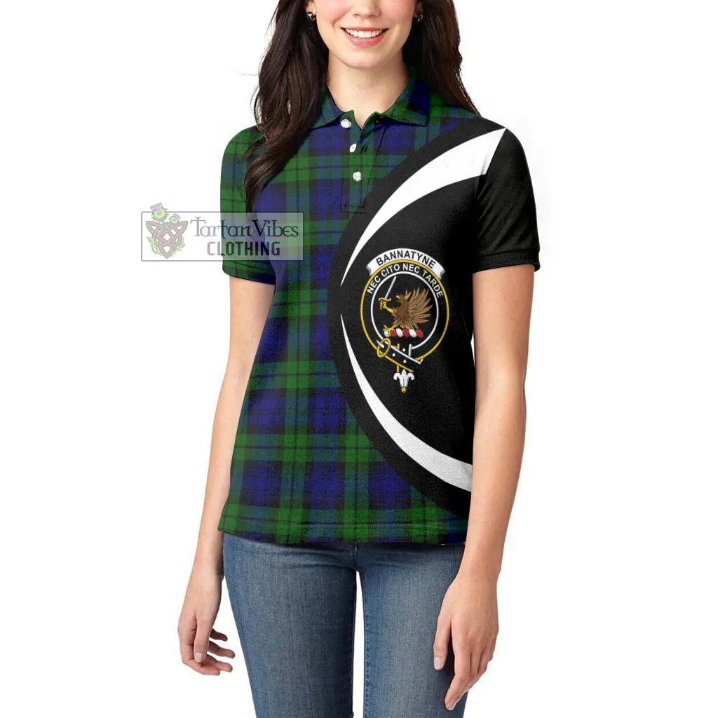 Bannatyne Tartan Women's Polo Shirt with Family Crest Circle Style