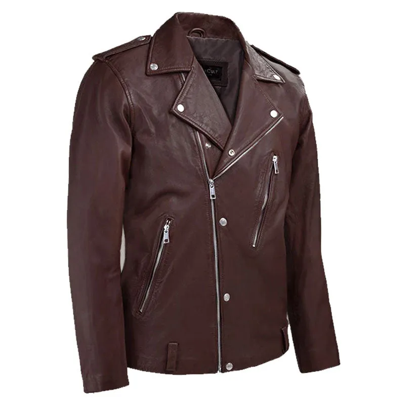 Beast Fashion Motorcycle Burgundy Biker Leather Jacket