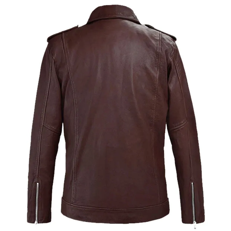 Beast Fashion Motorcycle Burgundy Biker Leather Jacket