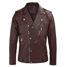 Beast Fashion Motorcycle Burgundy Biker Leather Jacket