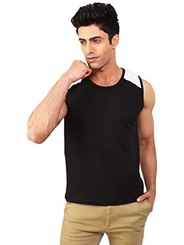 BKS COLLECTION Black Colour Vest Sleeveless Round Neck Solid for Men's Stylist Cotton T-Shirt