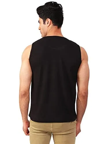 BKS COLLECTION Black Colour Vest Sleeveless Round Neck Solid for Men's Stylist Cotton T-Shirt