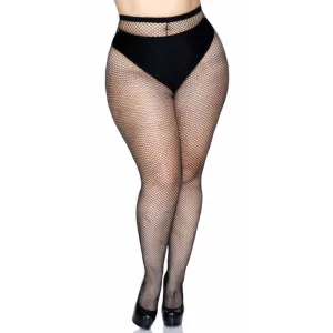 Black Fishnet Pantyhose with Back Seam Plus Size - Leg Avenue