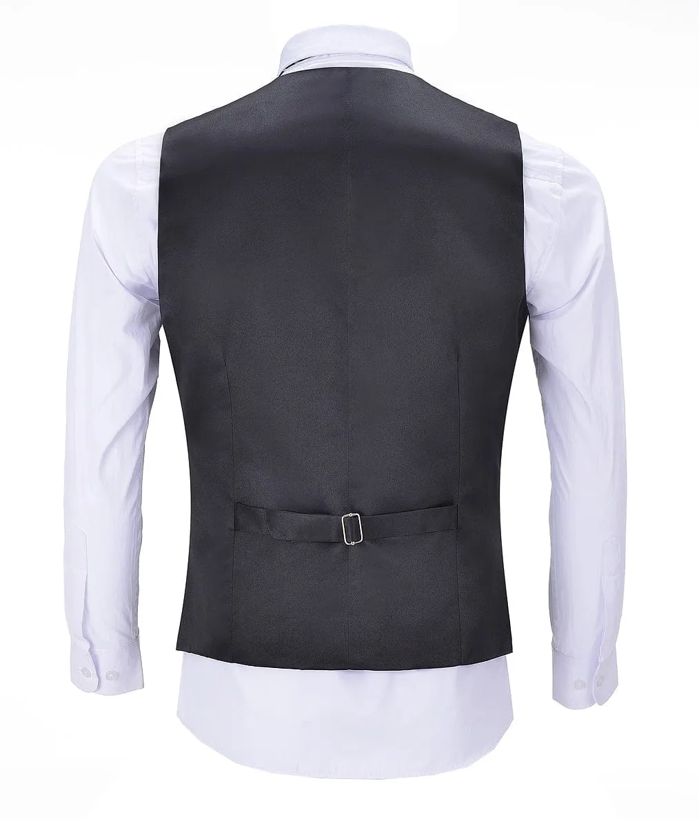 Black Herringbone V Neck Waistcoat