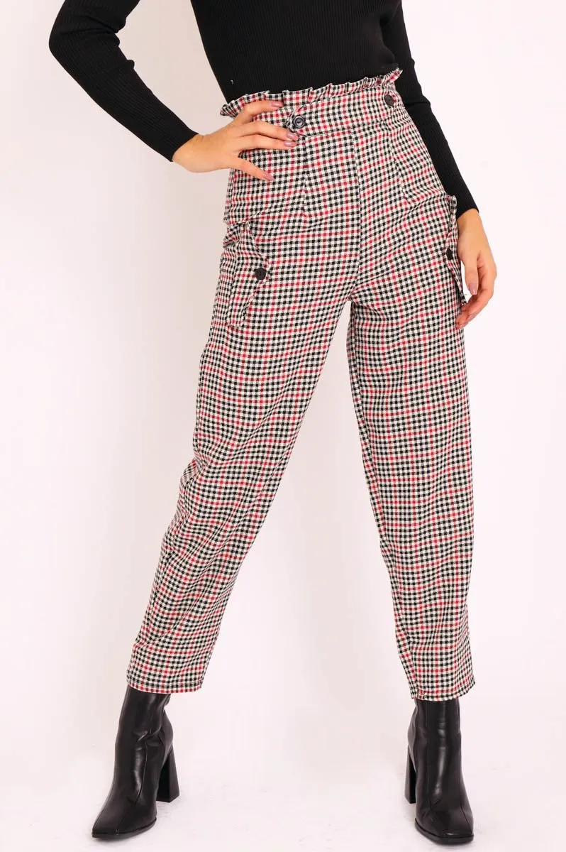 Black Red Check Frill Detail Trousers - Bristal