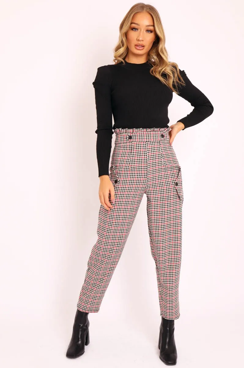 Black Red Check Frill Detail Trousers - Bristal