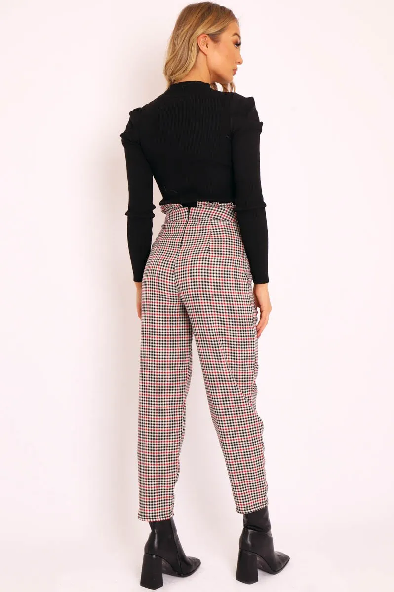 Black Red Check Frill Detail Trousers - Bristal