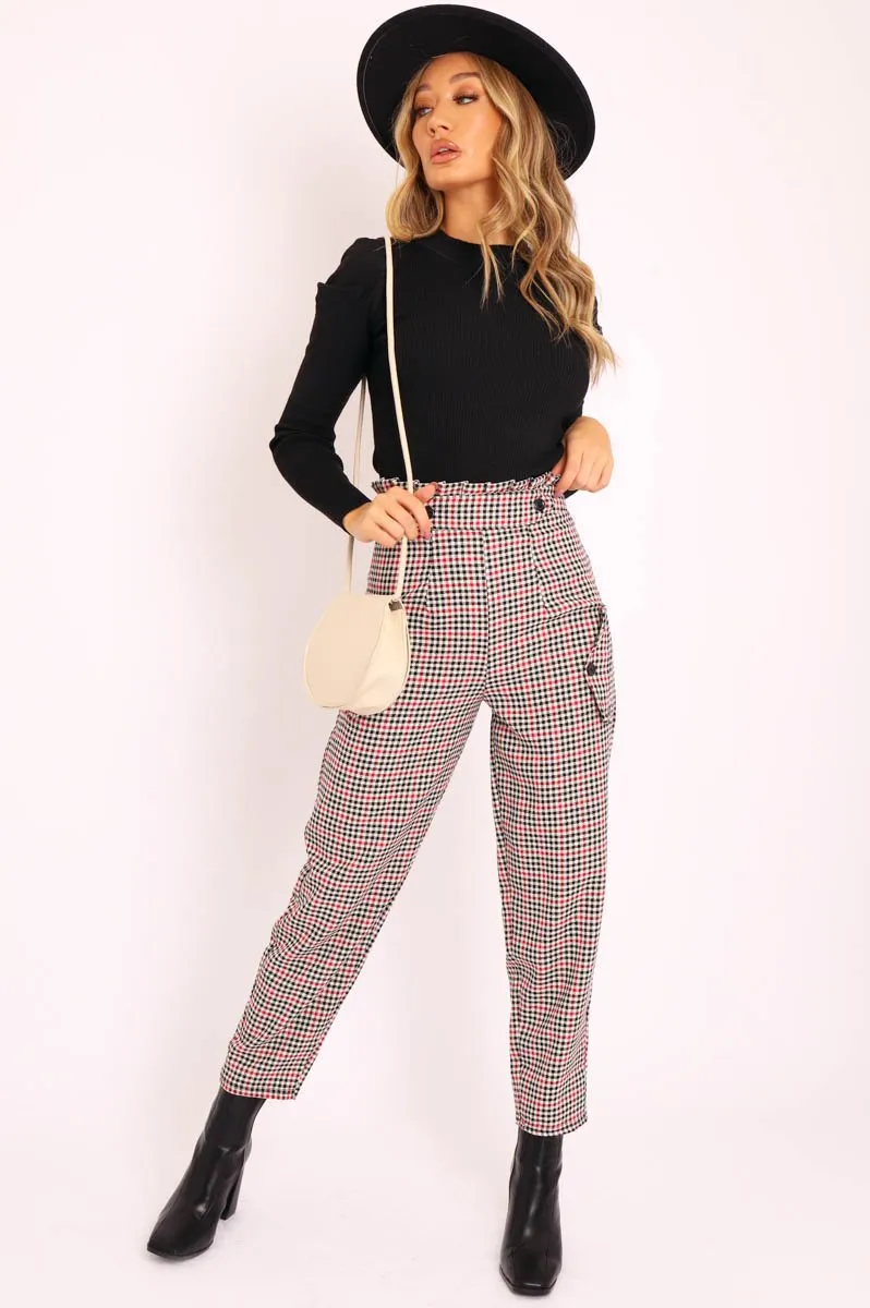 Black Red Check Frill Detail Trousers - Bristal