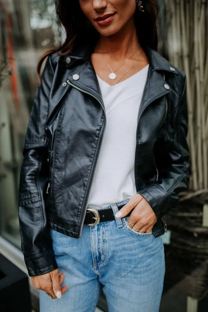 Black Vegan Leather Moto Jacket