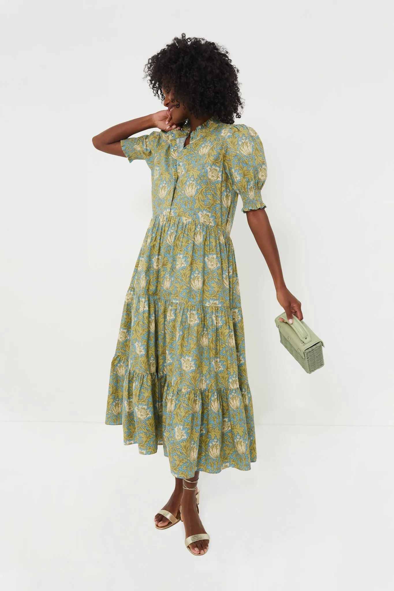 Blue and Green Leafy Floral Bennett Maxi Dress