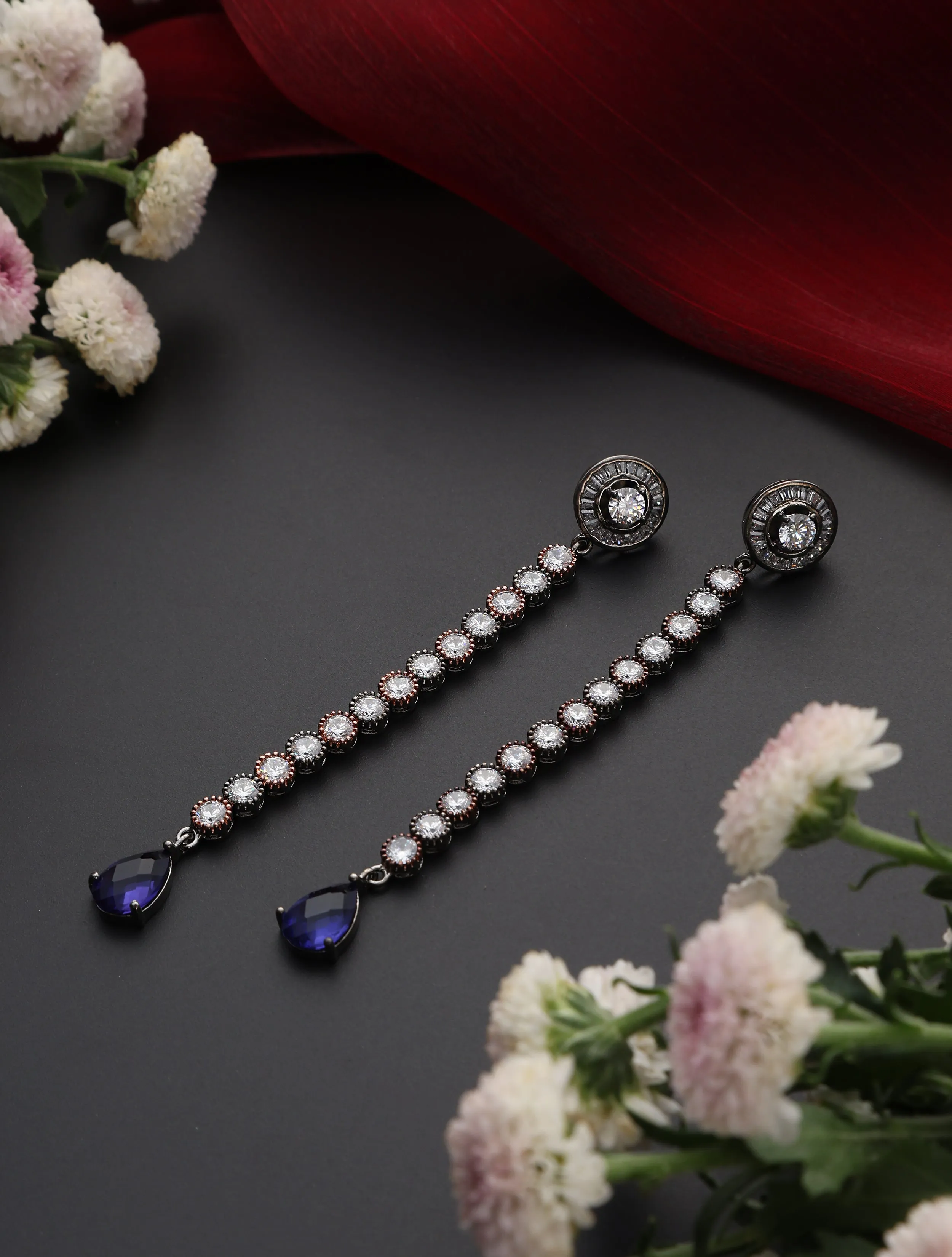 Blue Black Long Drop Earring