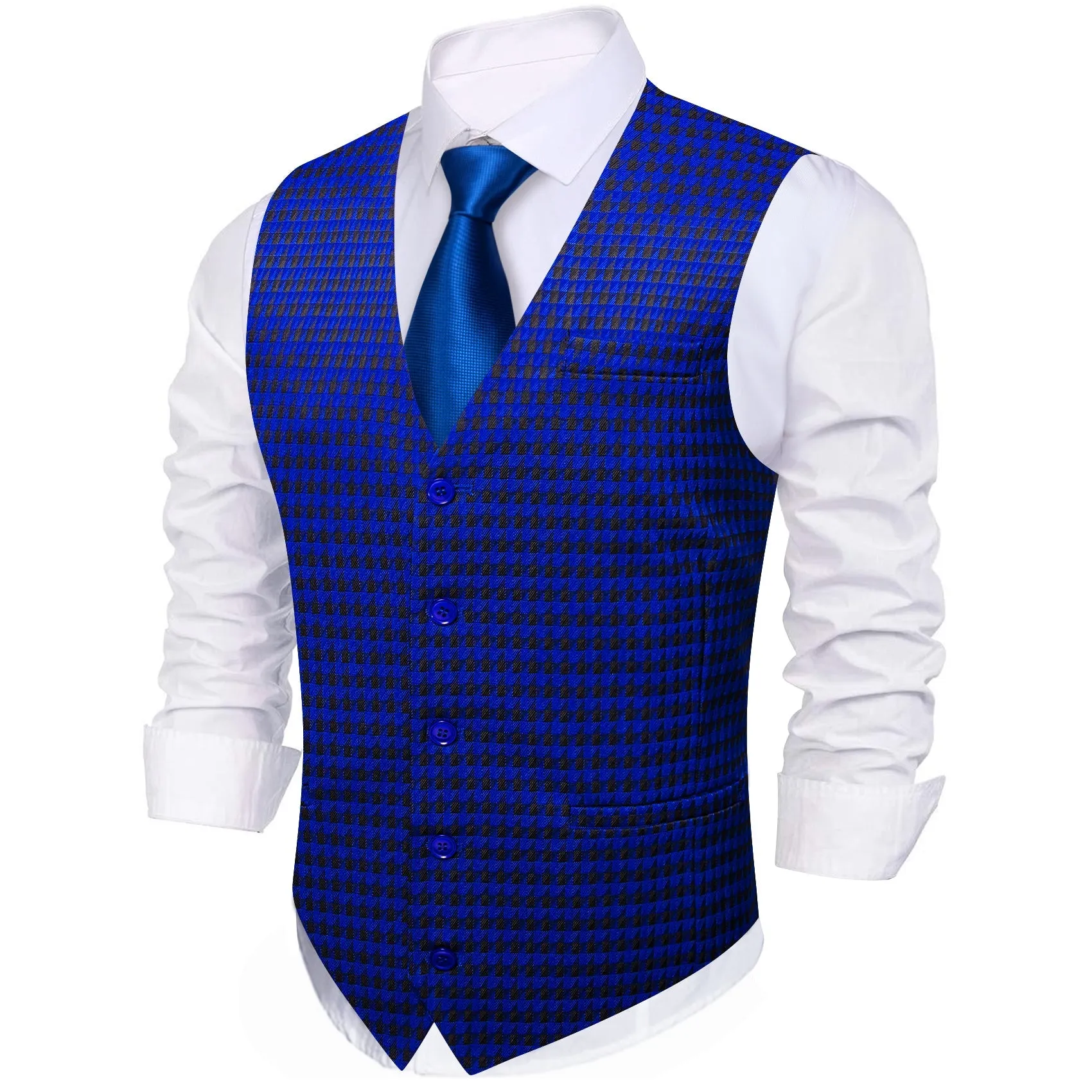 Blue Black Novelty Jacquard Men's Single Vest