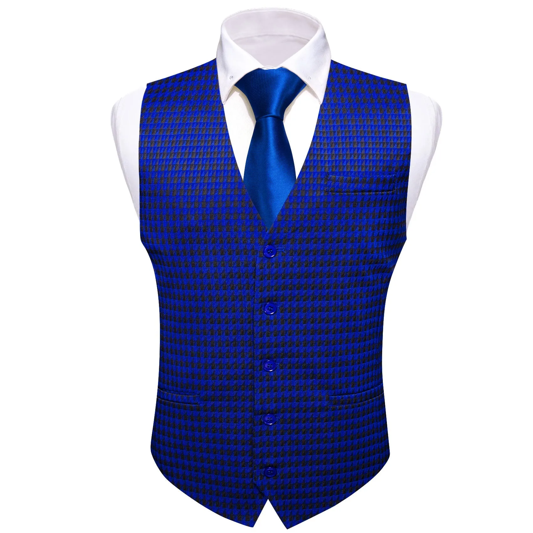 Blue Black Novelty Jacquard Men's Single Vest