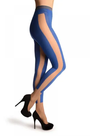 Blue Yoga Tights With Nude Stripe & Socks