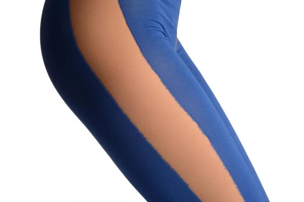 Blue Yoga Tights With Nude Stripe & Socks