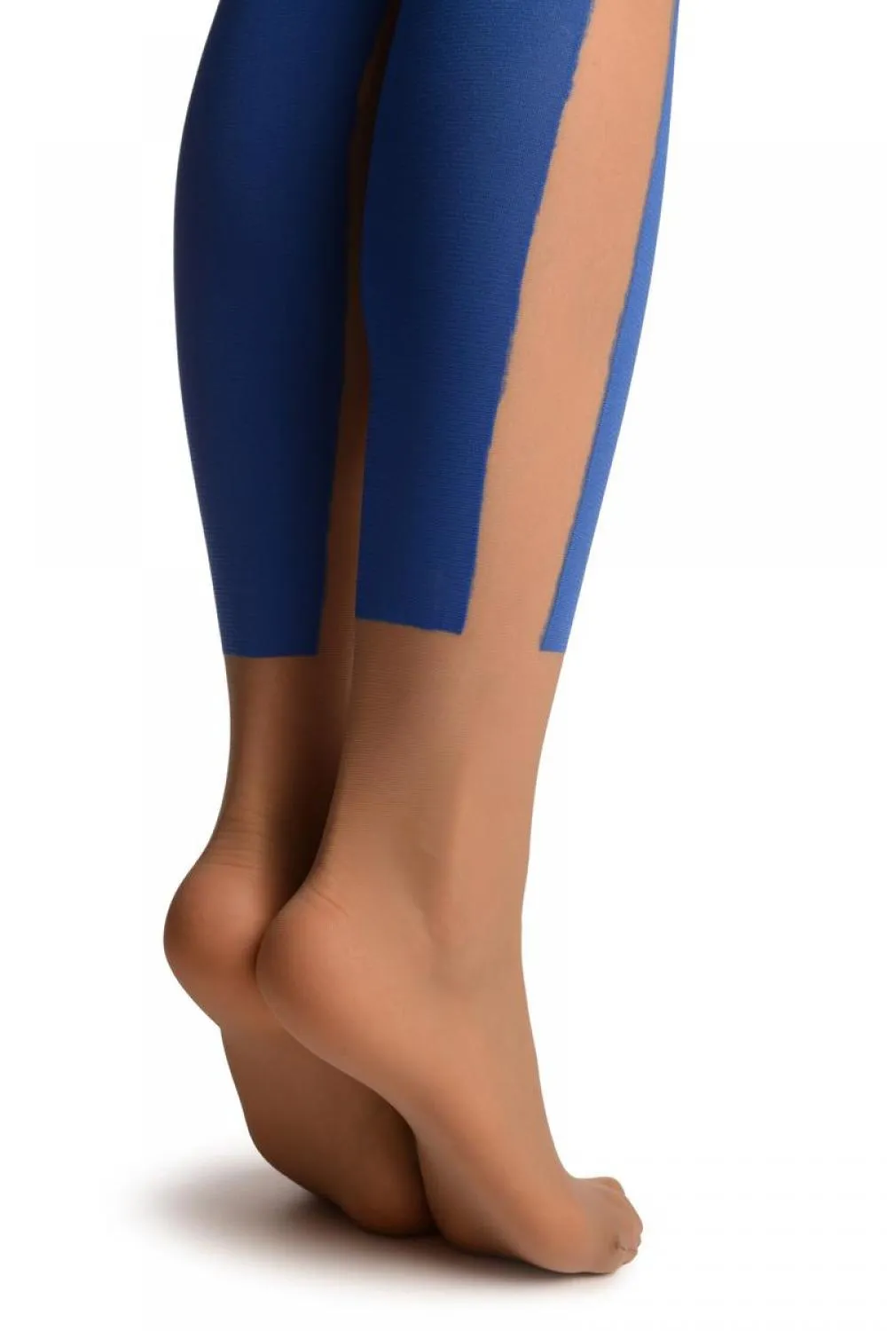 Blue Yoga Tights With Nude Stripe & Socks