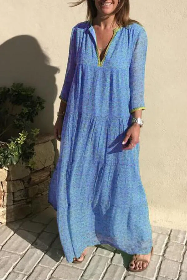 Bohemian Printed V-neck Maxi Dress