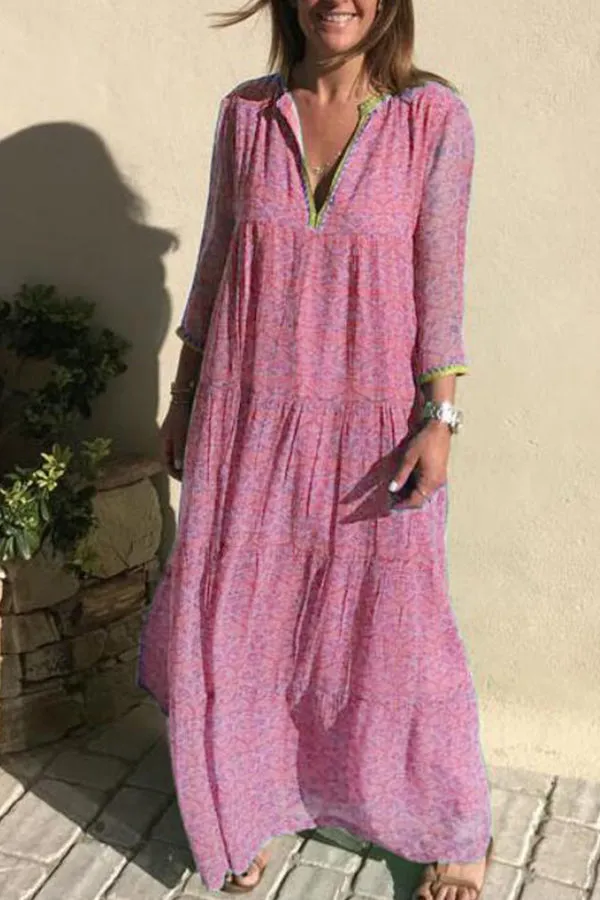 Bohemian Printed V-neck Maxi Dress