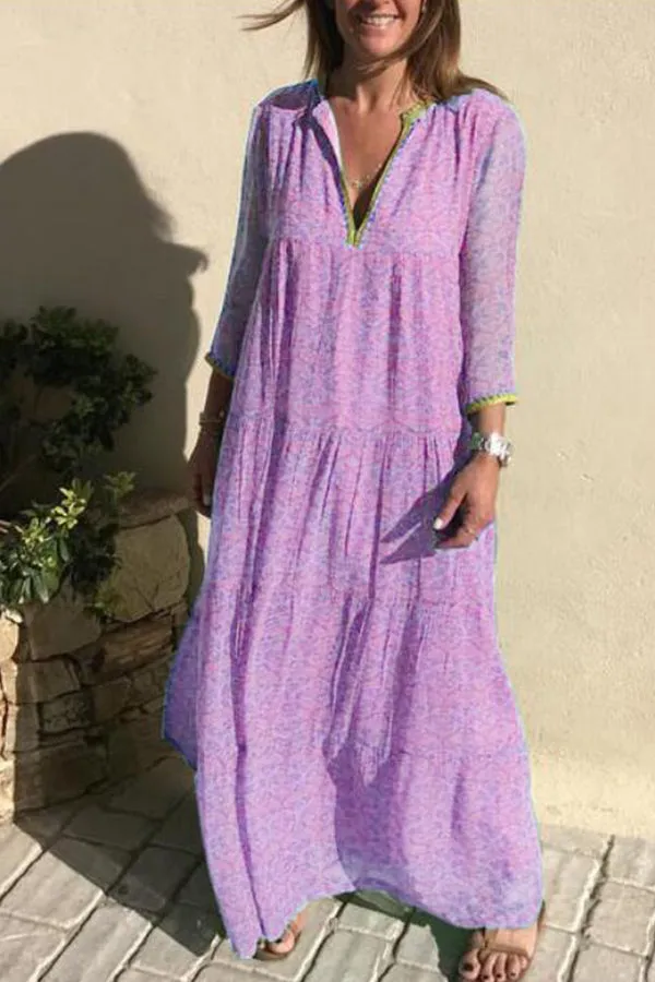 Bohemian Printed V-neck Maxi Dress