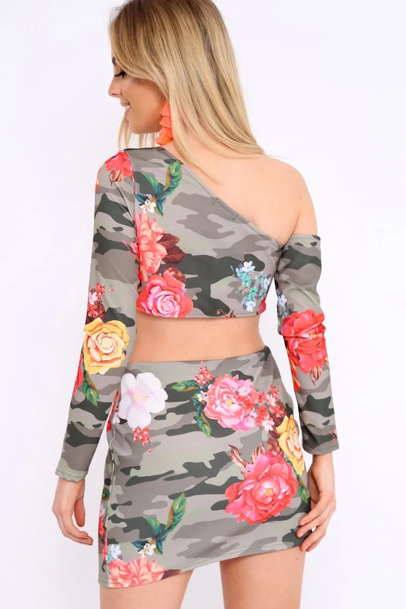 Camo Floral Mini Skirt and Crop Top Co-ord - Rhona