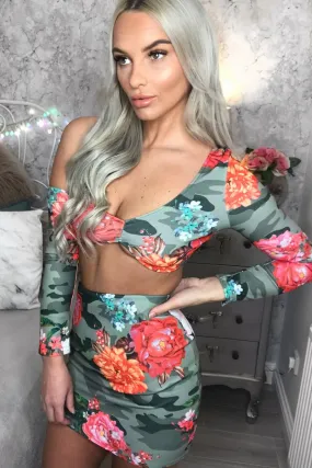 Camo Floral Mini Skirt and Crop Top Co-ord - Rhona