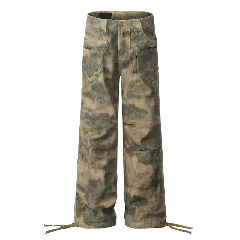 Camouflage Leg Opening Drawstring Pants