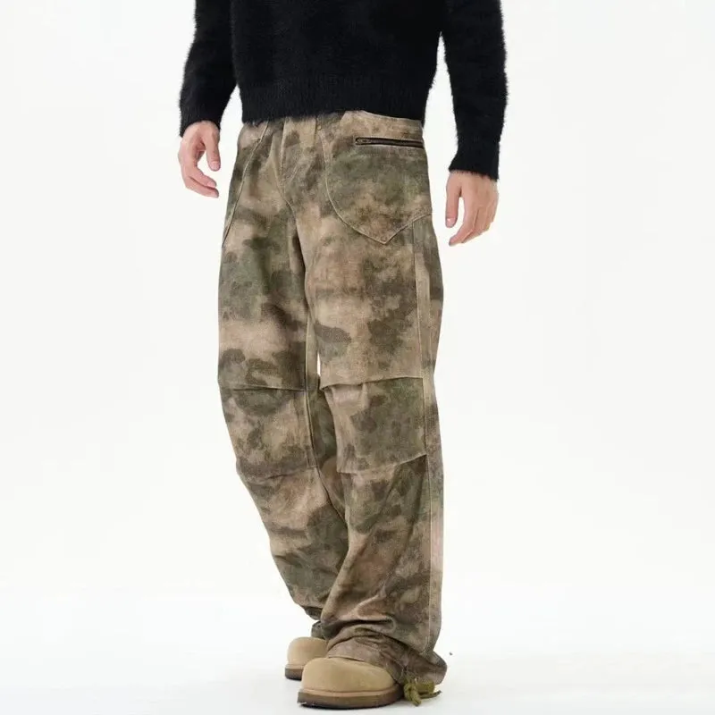 Camouflage Leg Opening Drawstring Pants