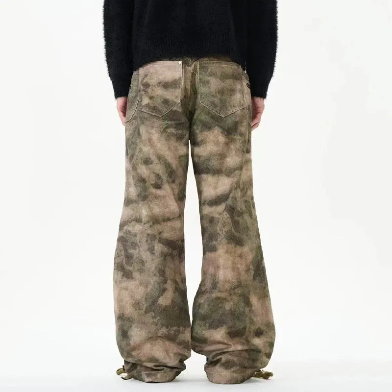 Camouflage Leg Opening Drawstring Pants