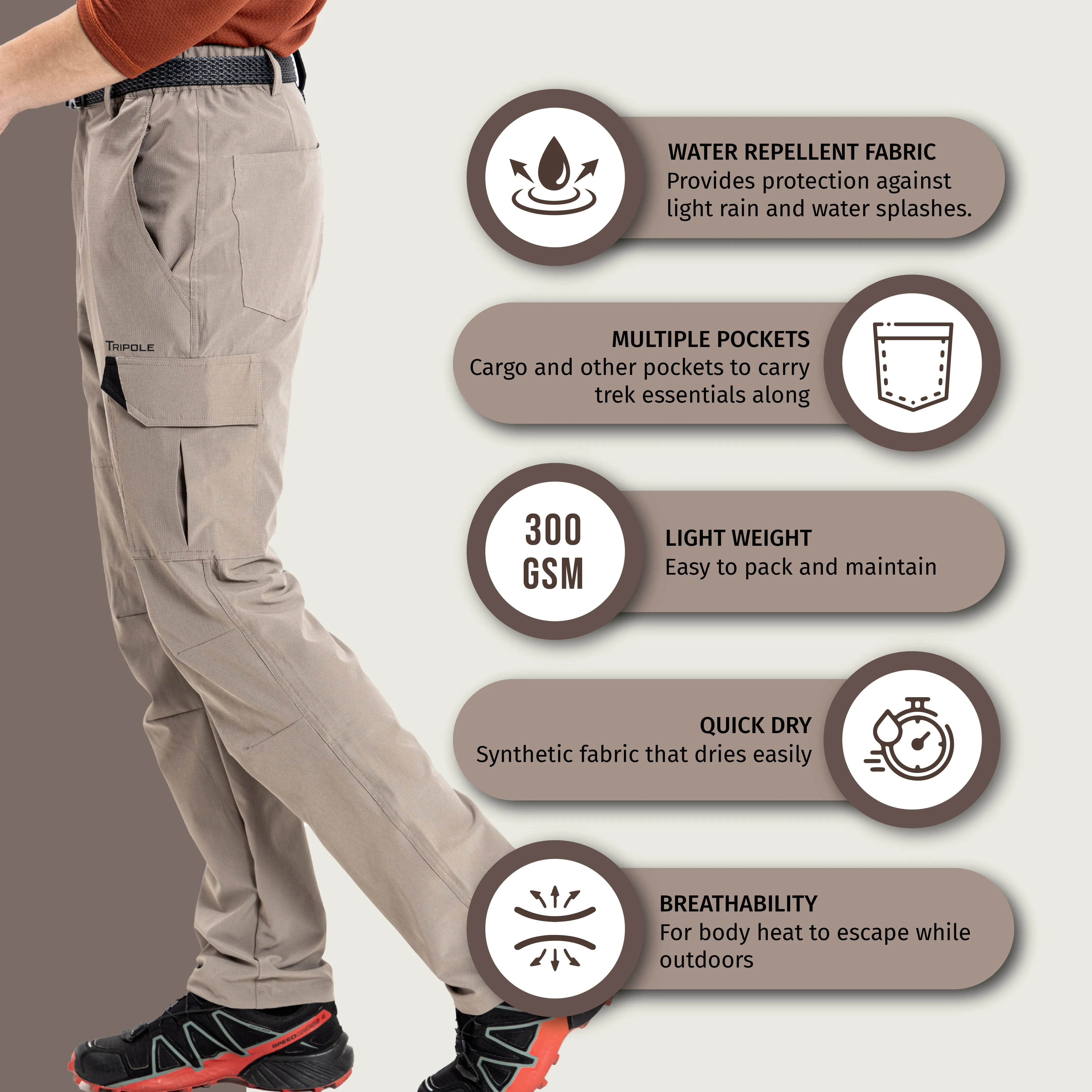 Cargo Trousers and Pants for Hiking and Travelling I Khaki