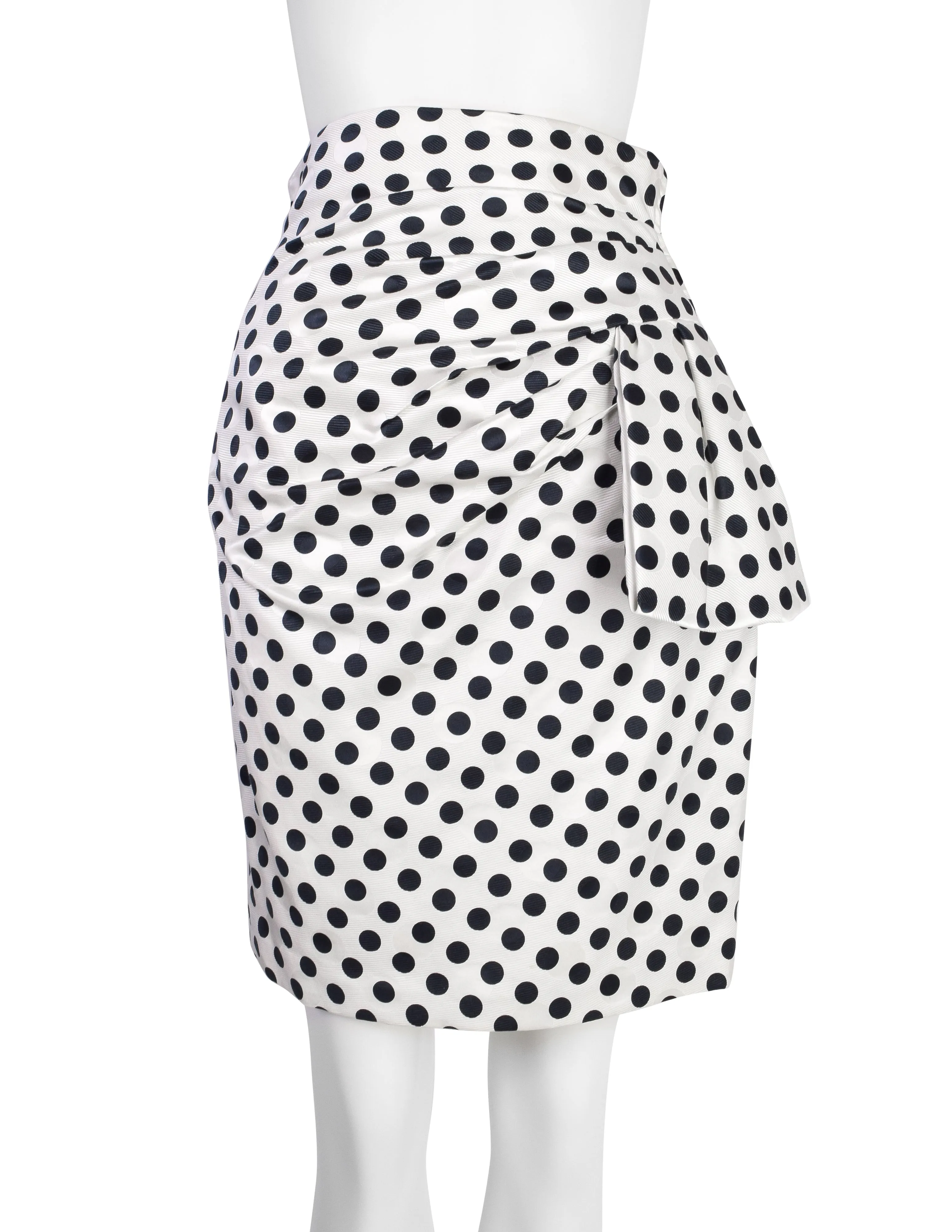 Carolyne Roehm Vintage 1980s Polka Dot Puff Sleeve Cropped Jacket and Skirt Ensemble