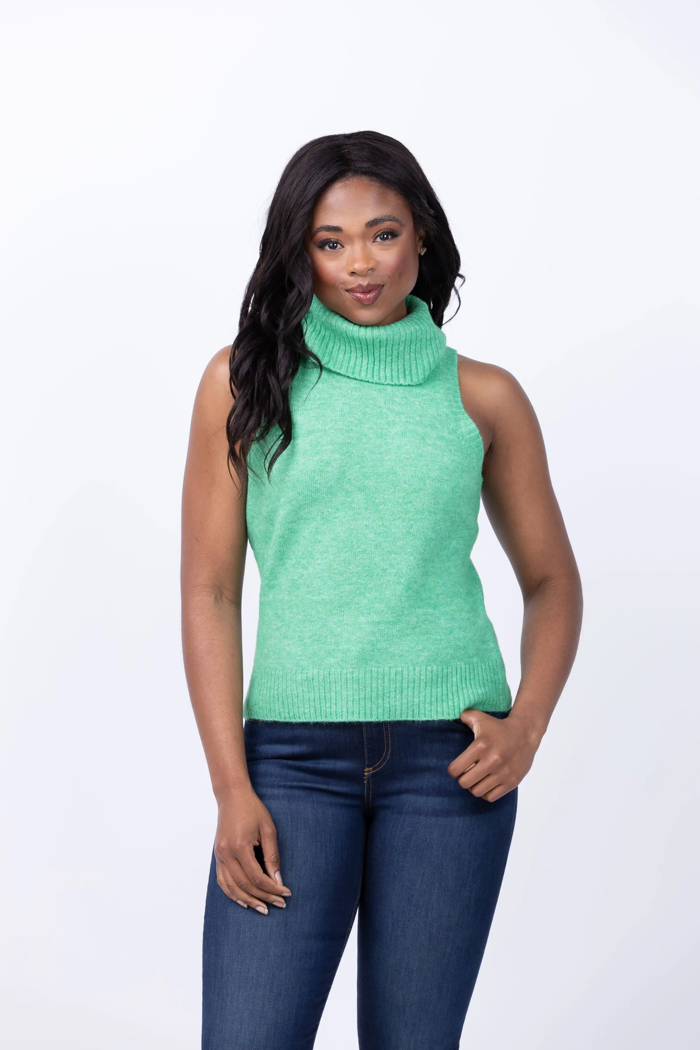 Central Park West Lilia Sleeveless Turtle Neck in Green