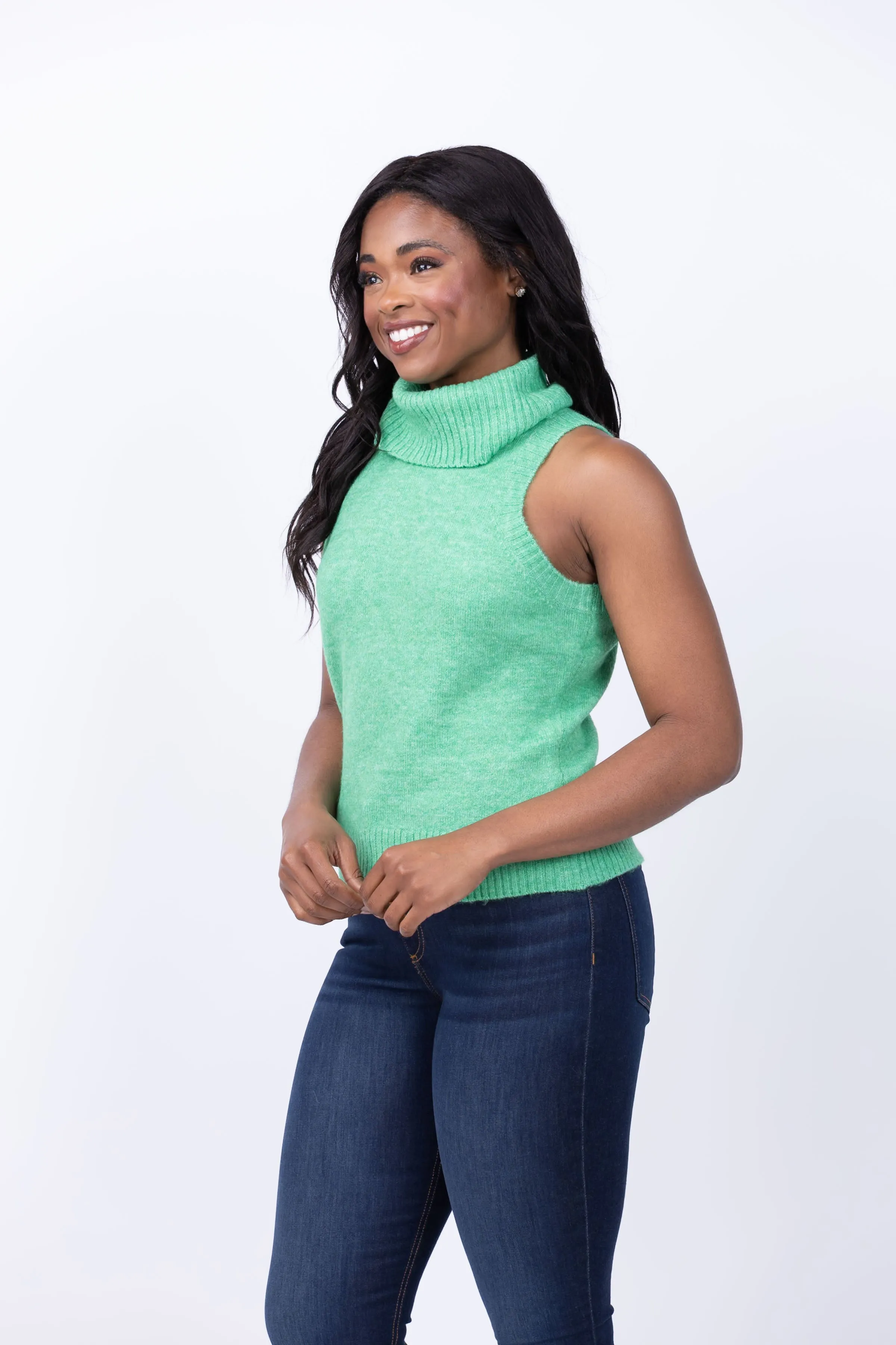 Central Park West Lilia Sleeveless Turtle Neck in Green