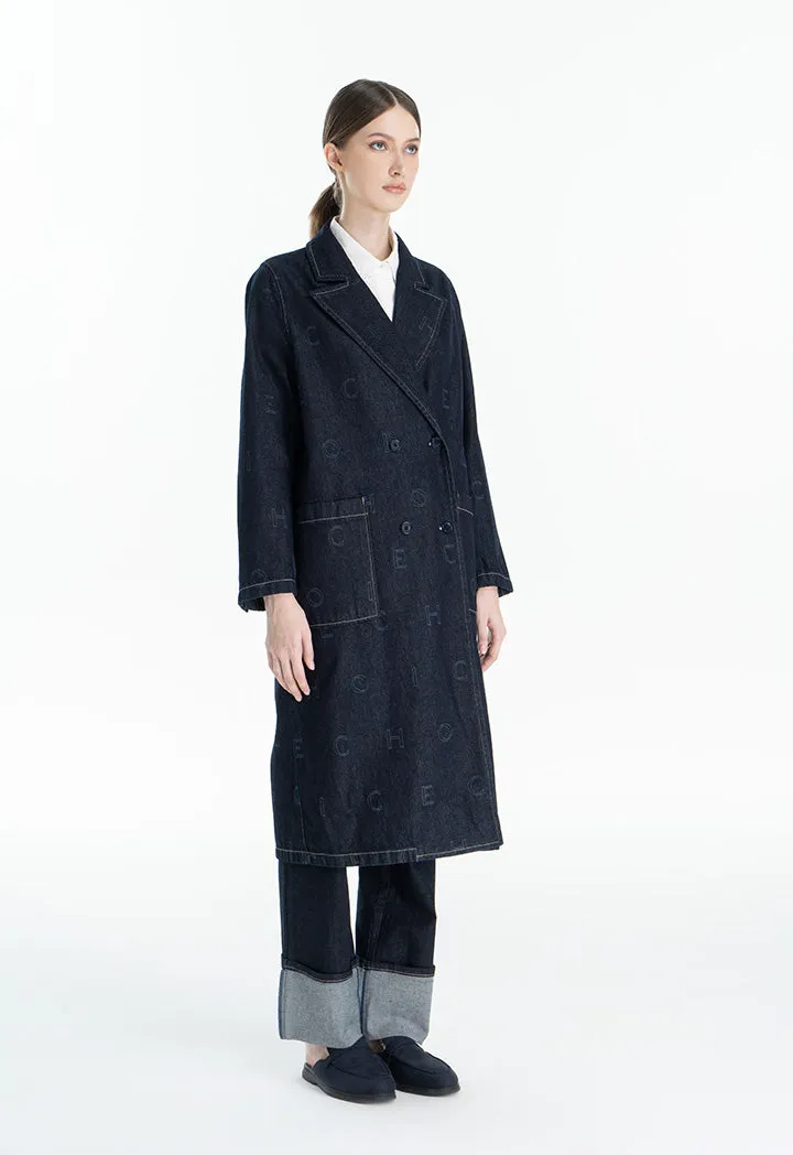 Choice "Choice" Text Print Denim Coat Blue