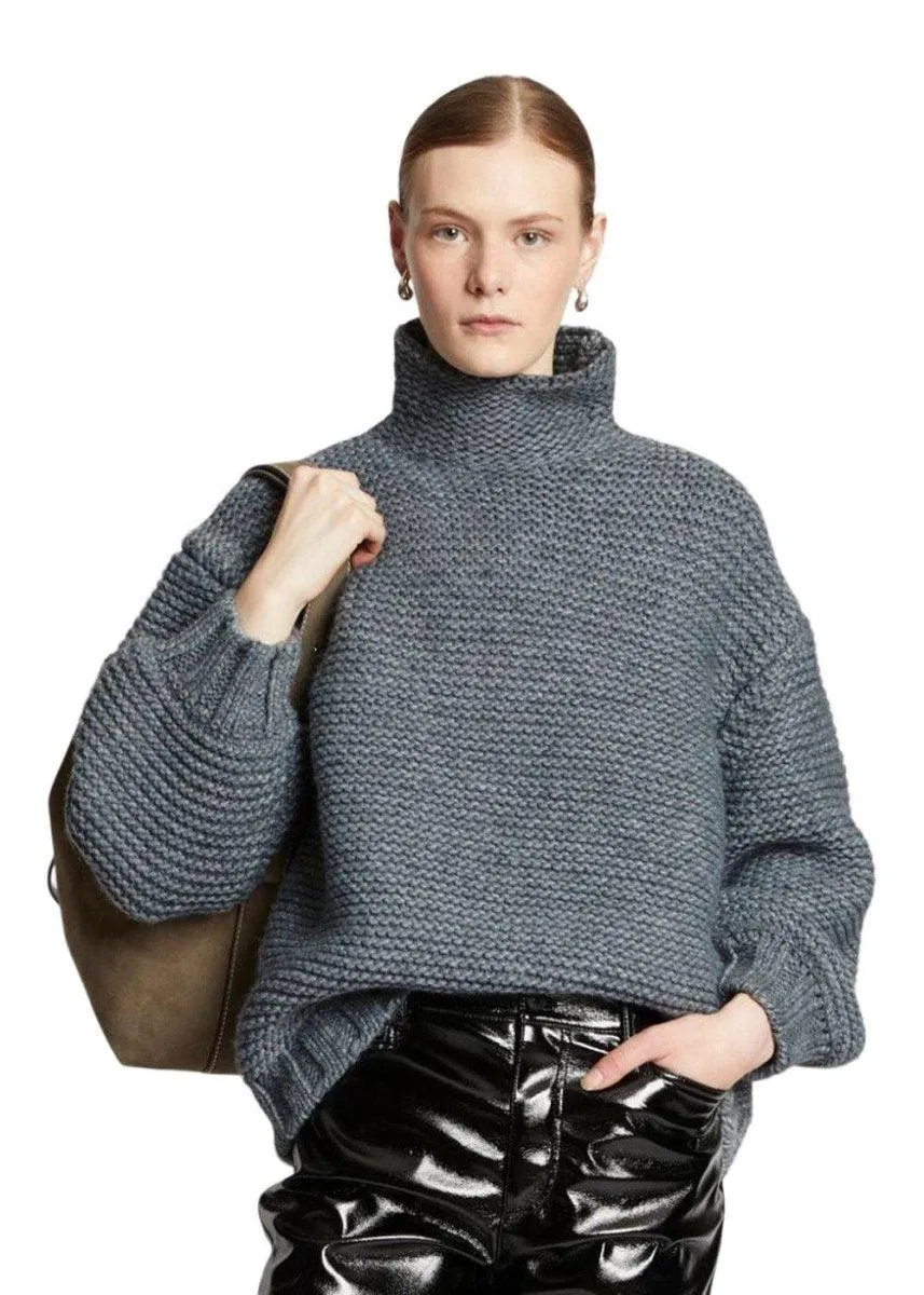 Chunky Knit Turtleneck - Grey Melange