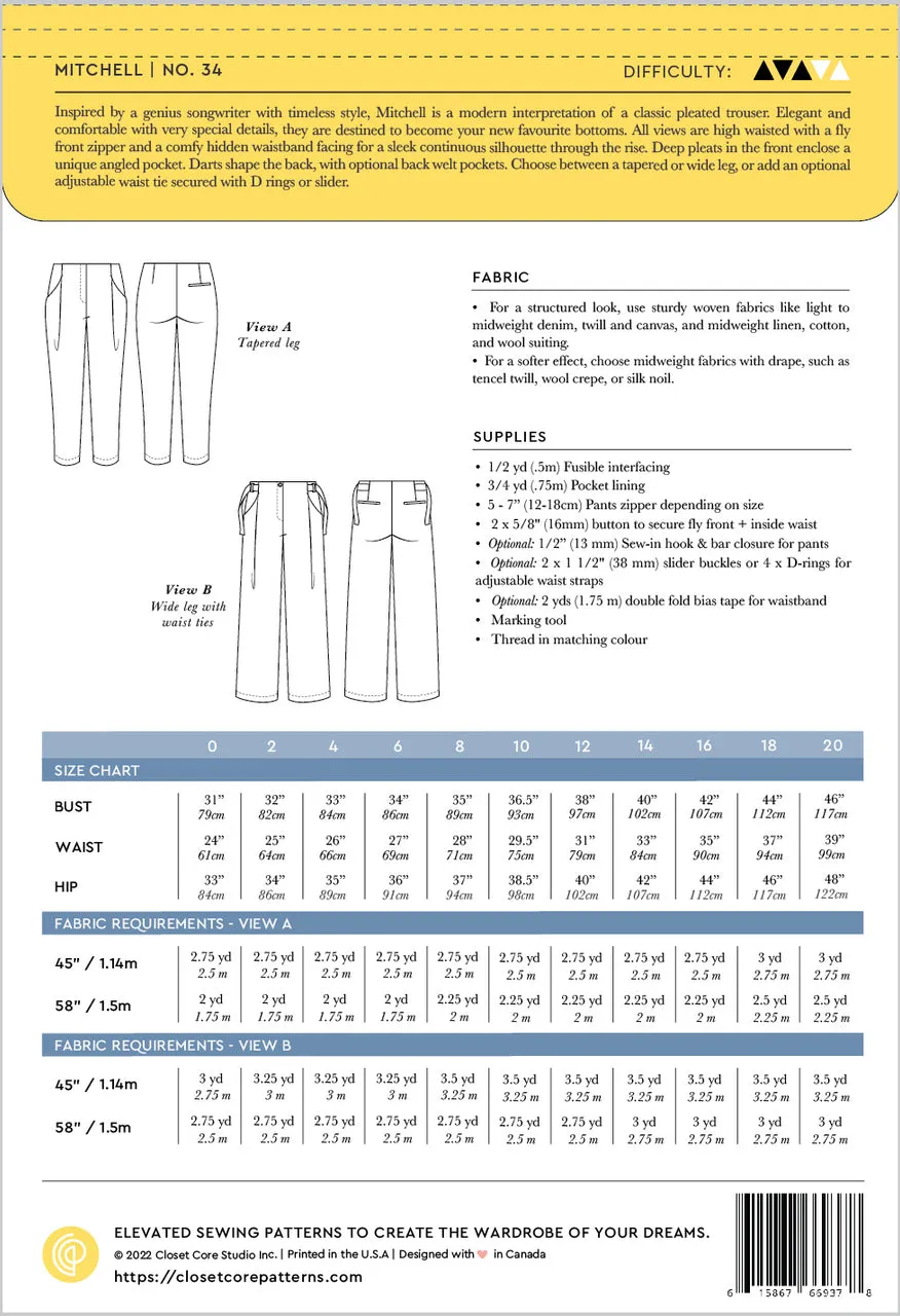 Closet Core Patterns - Mitchell Trousers