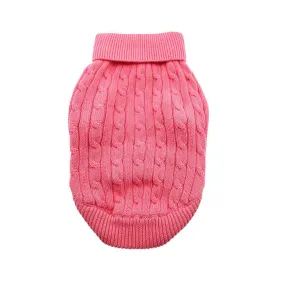 Combed Cotton Cable Knit Dog Sweater Candy Pink