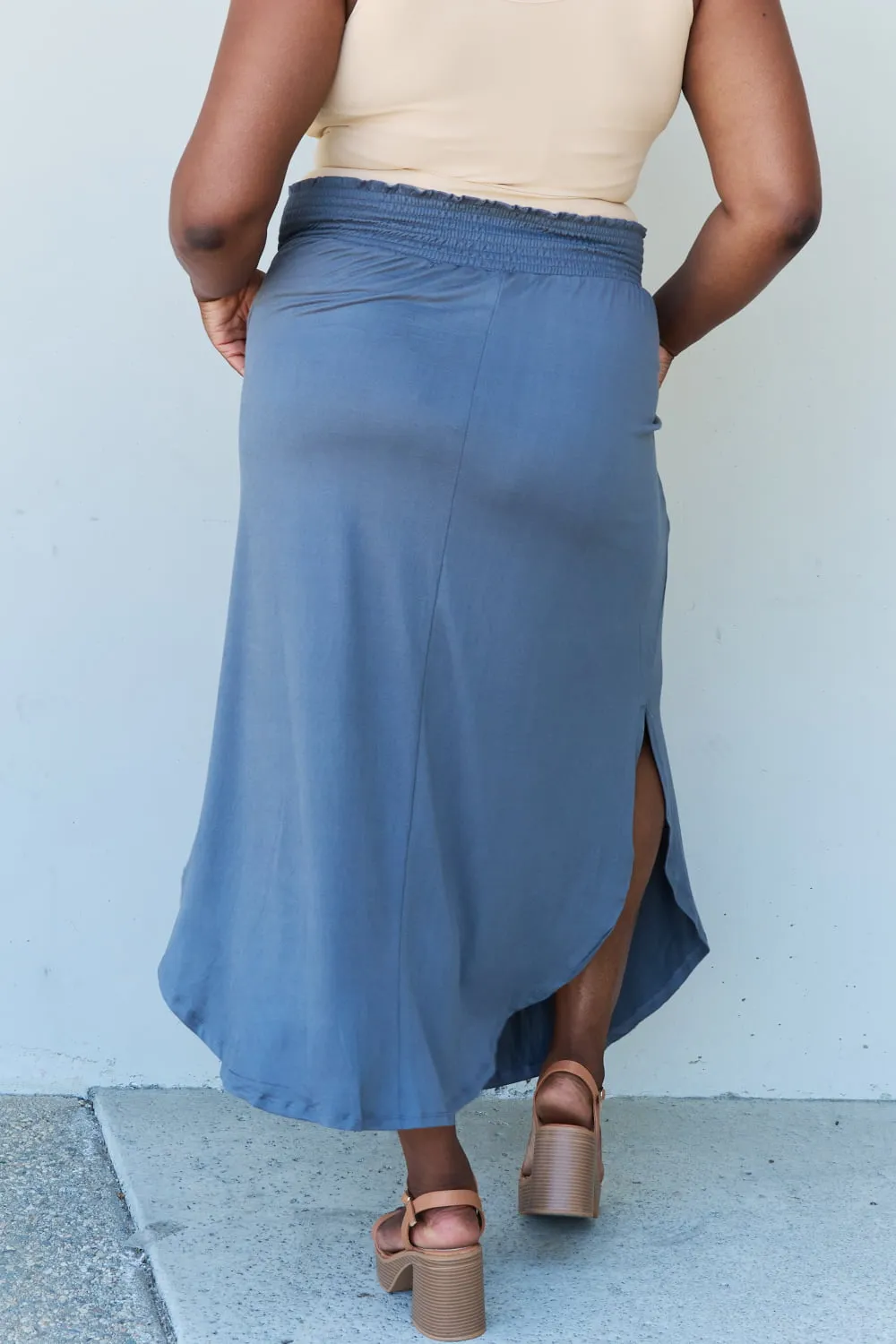 Comfort Princess Full Size High Waist Scoop Hem Maxi Skirt in Dusty Blue