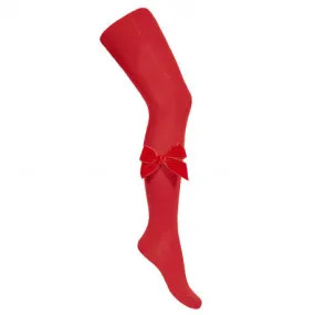 Condor Side Velvet Bow Cotton Tights Red