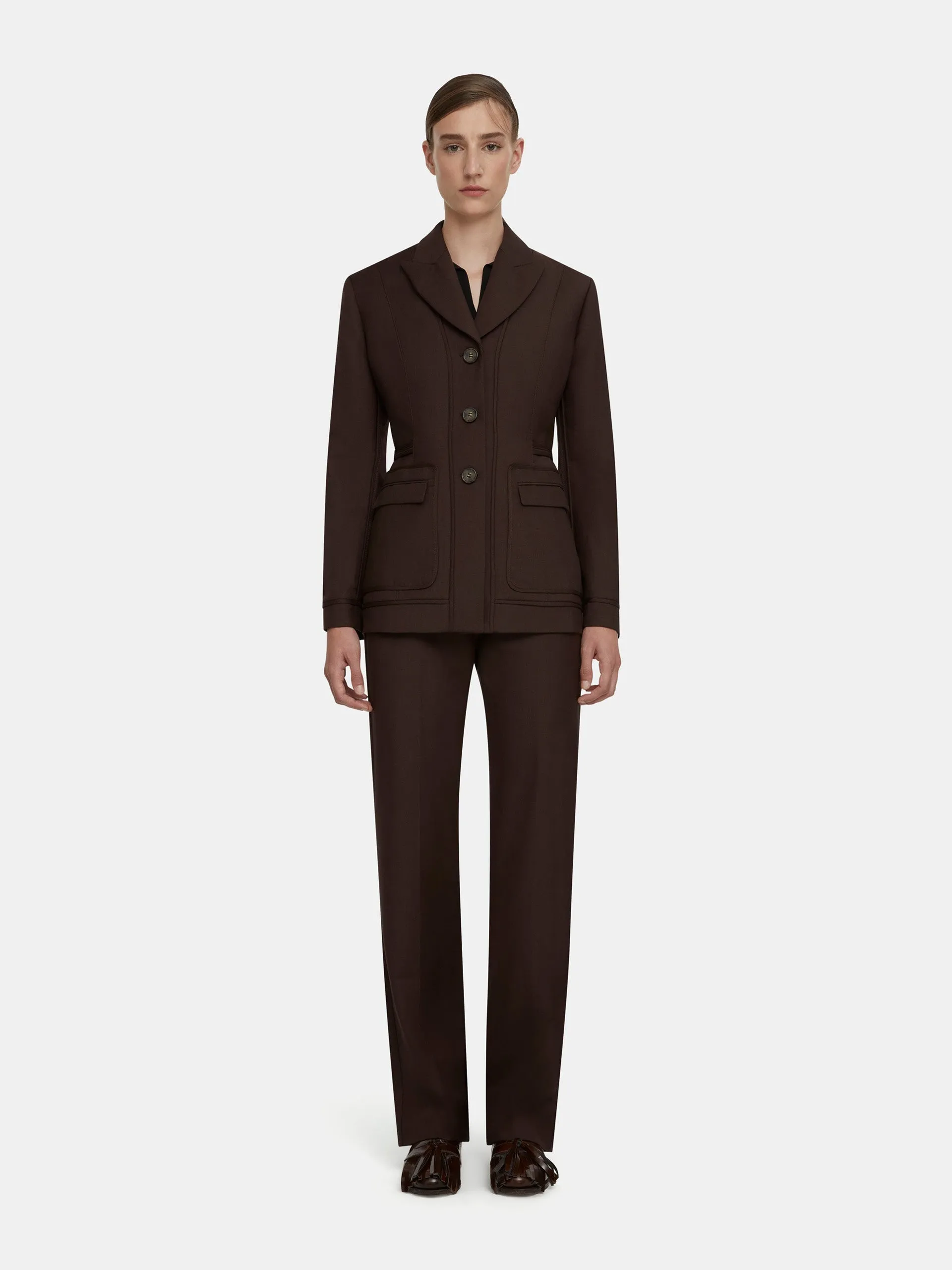 Courtney tailored jacket in brown merino wool