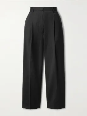 Cropped pleated wool straight-leg pants