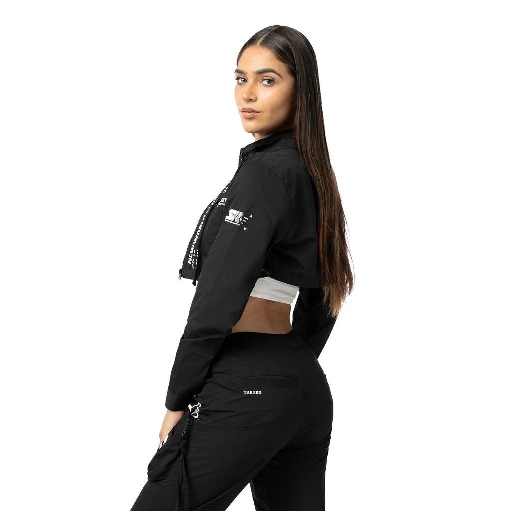 Cropped Utility Full Zip Jacket - Black