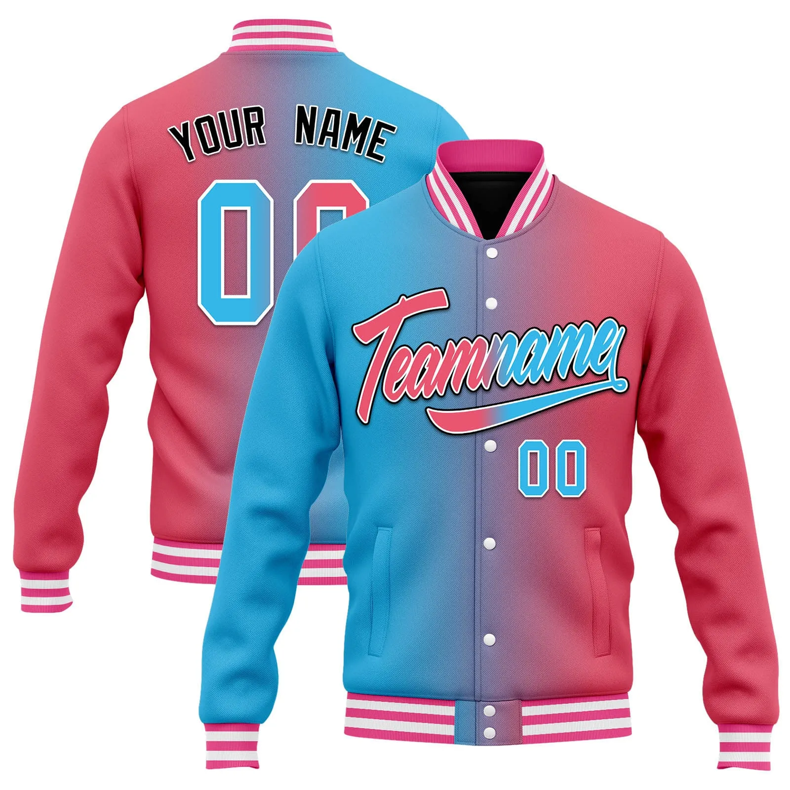 Custom Split Fashion Jacket Bomber Full-Snap Varsity Letterman Personalized Jacket FZ005-D028014-10