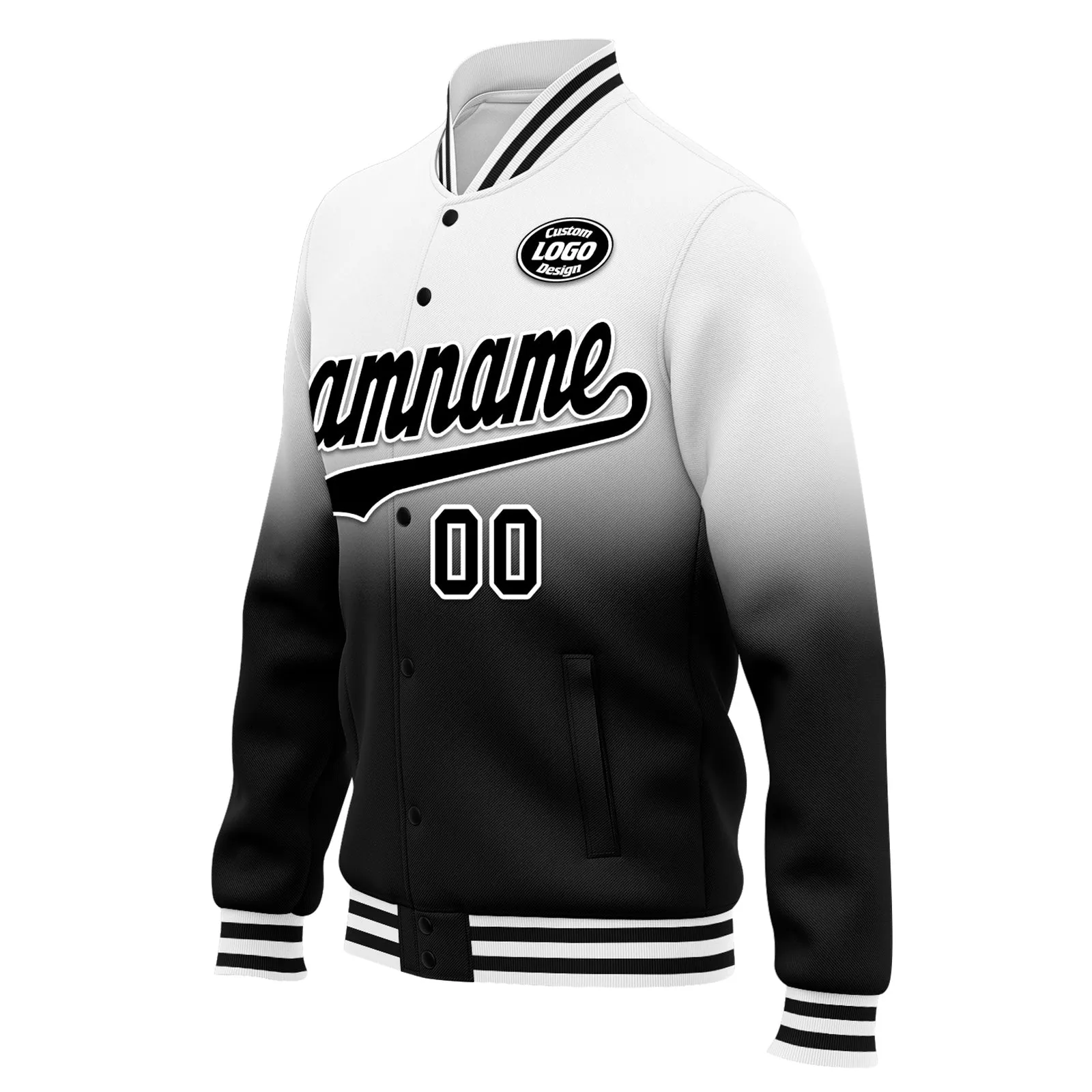 Custom White Black Fade Fashion Jacket Bomber Full-Snap Varsity Letterman Personalized Jacket FZ005-D020229-20