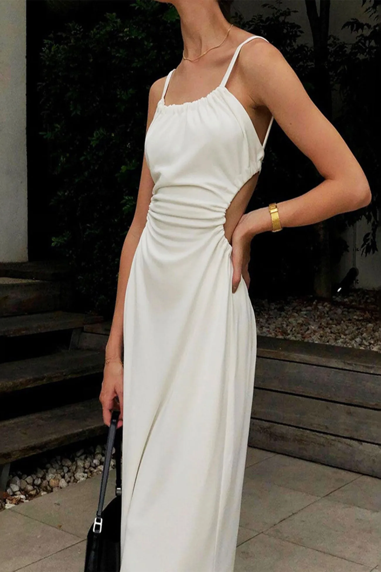 Cut-out Backless Strappy White Dress