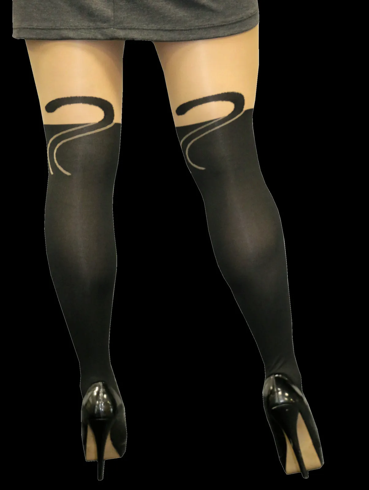 Cute Faux Thigh High Stocking - Black Cat