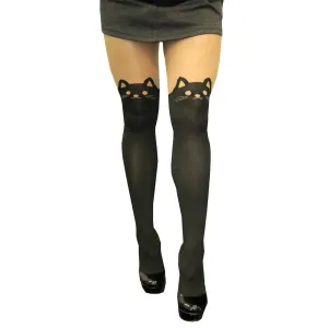 Cute Faux Thigh High Stocking - Black Cat