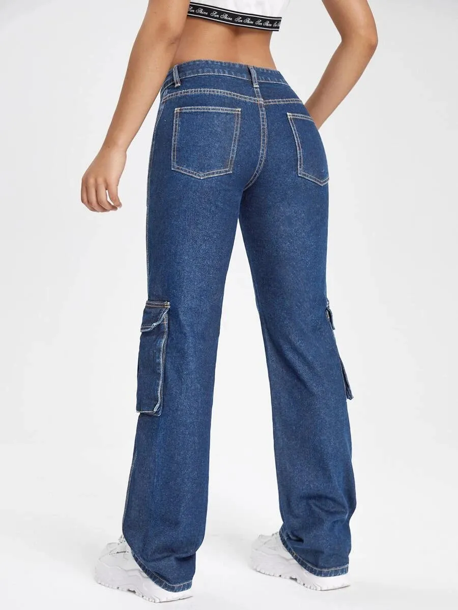 Denim Side Pocket Flap Cargo Jeans