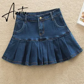 Denim Skirt With Ruffles 6XL 7XL Plus Size Jeans Skater Woman High Waist Bottom Female Casual Pleated Micro Mini Short Jurken